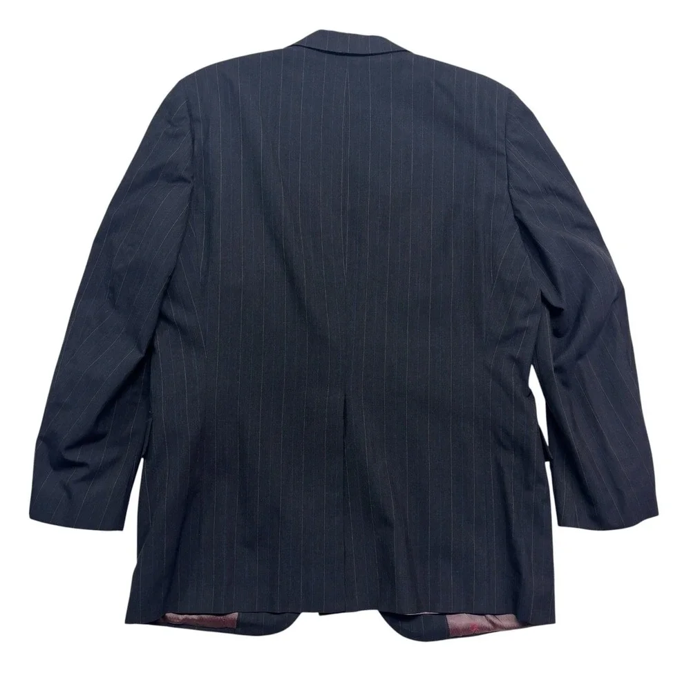vtg 90s Tom James 46L 37x33 Charcoal Pinstripe 2pc Pant Suit Wool USA Pleated